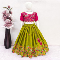 Girls Embroidered Chinon Lehenga Choli with Dupatta